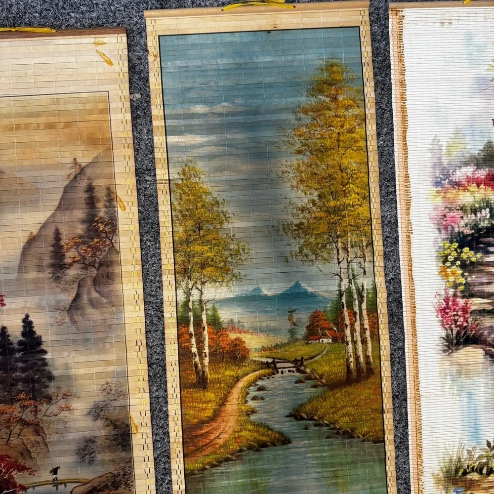 Vintage Giftco 1982, 1983 & 1992 Bamboo Art Wall Scroll Calendars Lot Butterfly